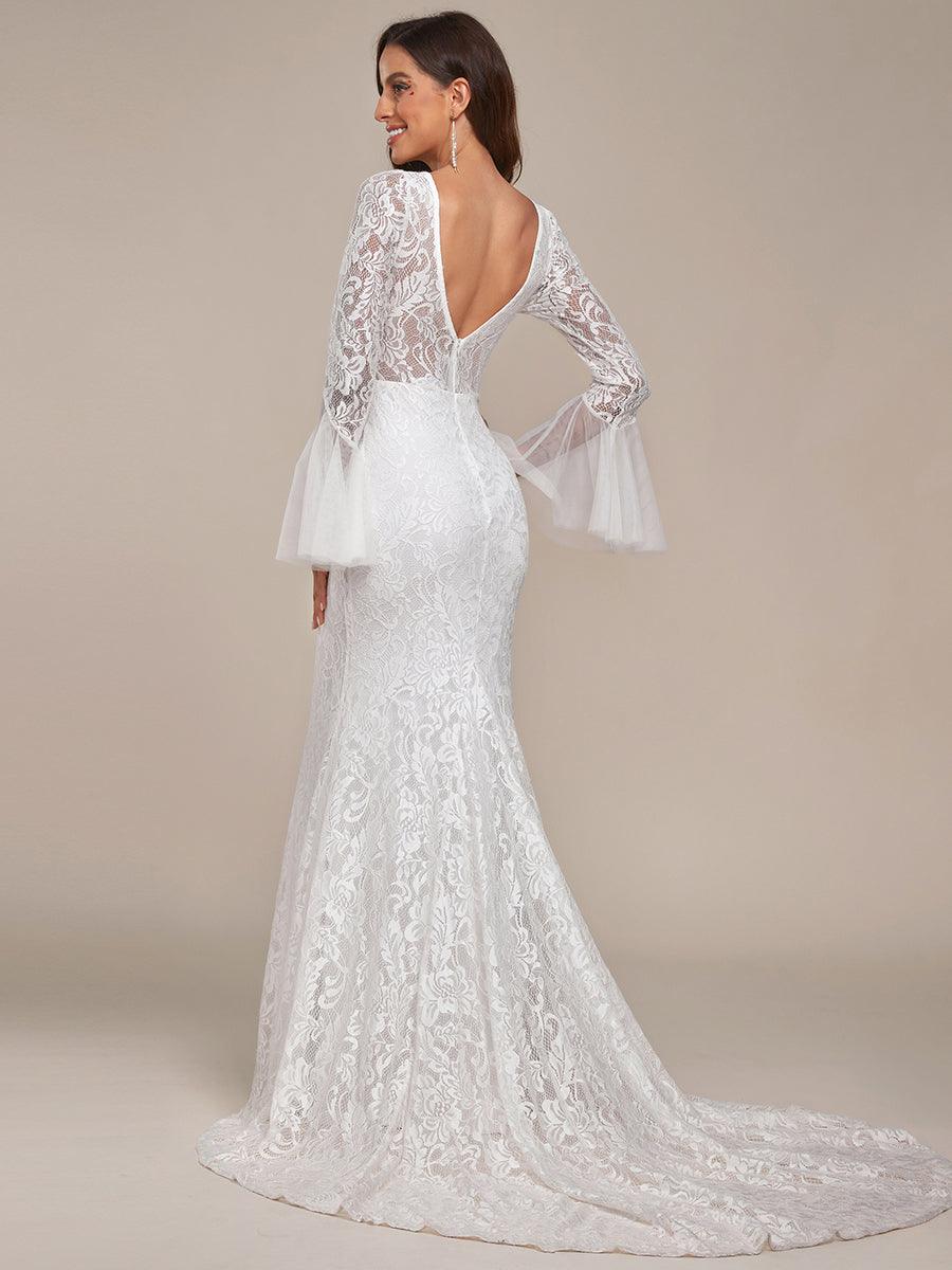 Robe de mariée romantique en dentelle sirène à dos en V #Couleur_Creme