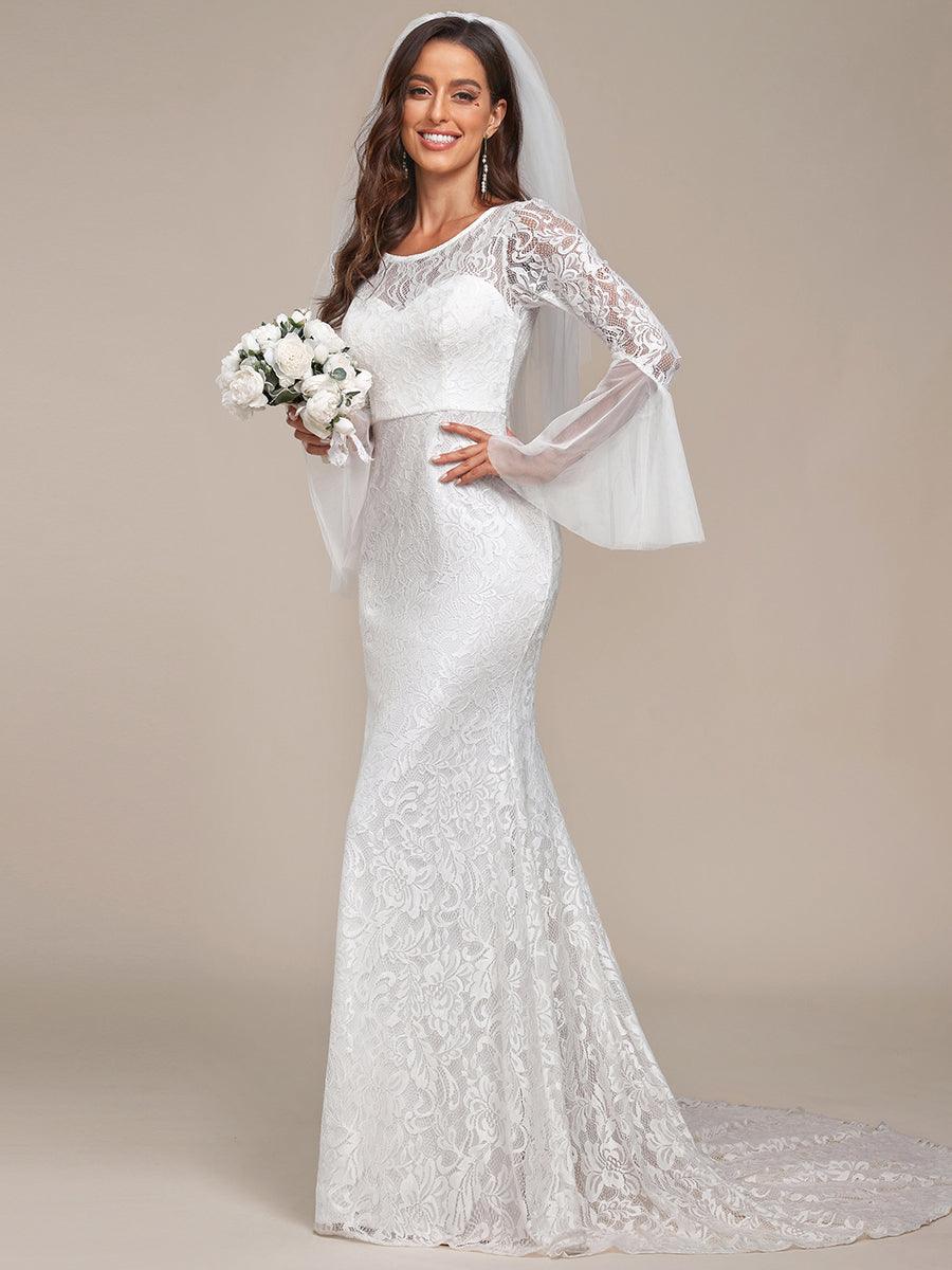 Robe de mariée romantique en dentelle sirène à dos en V #Couleur_Creme