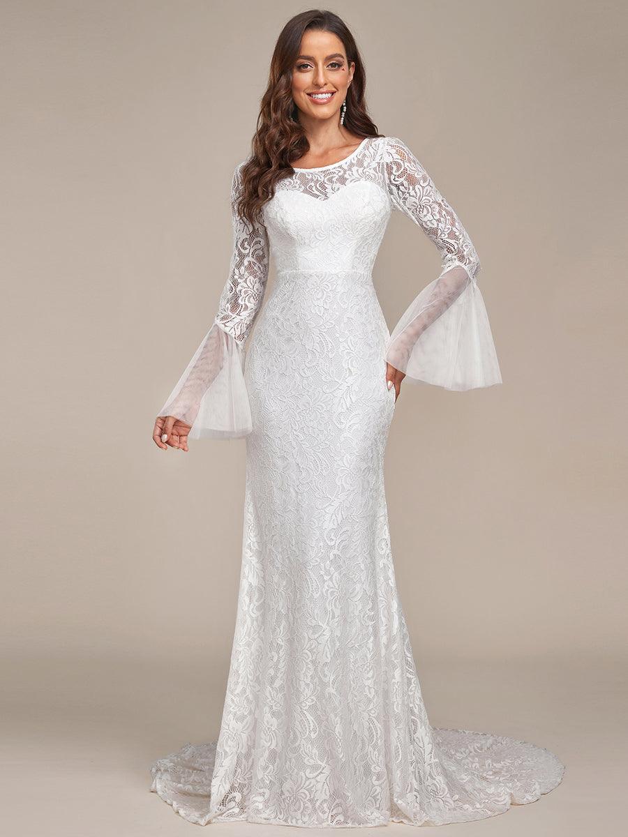 Robe de mariée romantique en dentelle sirène à dos en V #Couleur_Creme