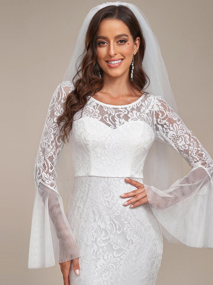 Robe de mariée romantique en dentelle sirène à dos en V #Couleur_Creme