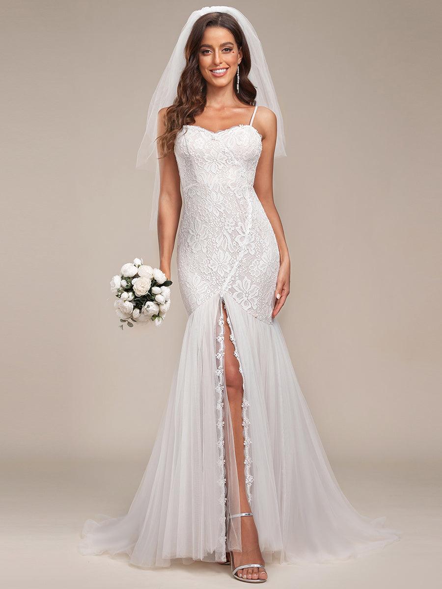 Robe de mariée sirène à bretelles spaghetti chérie #Couleur_Creme