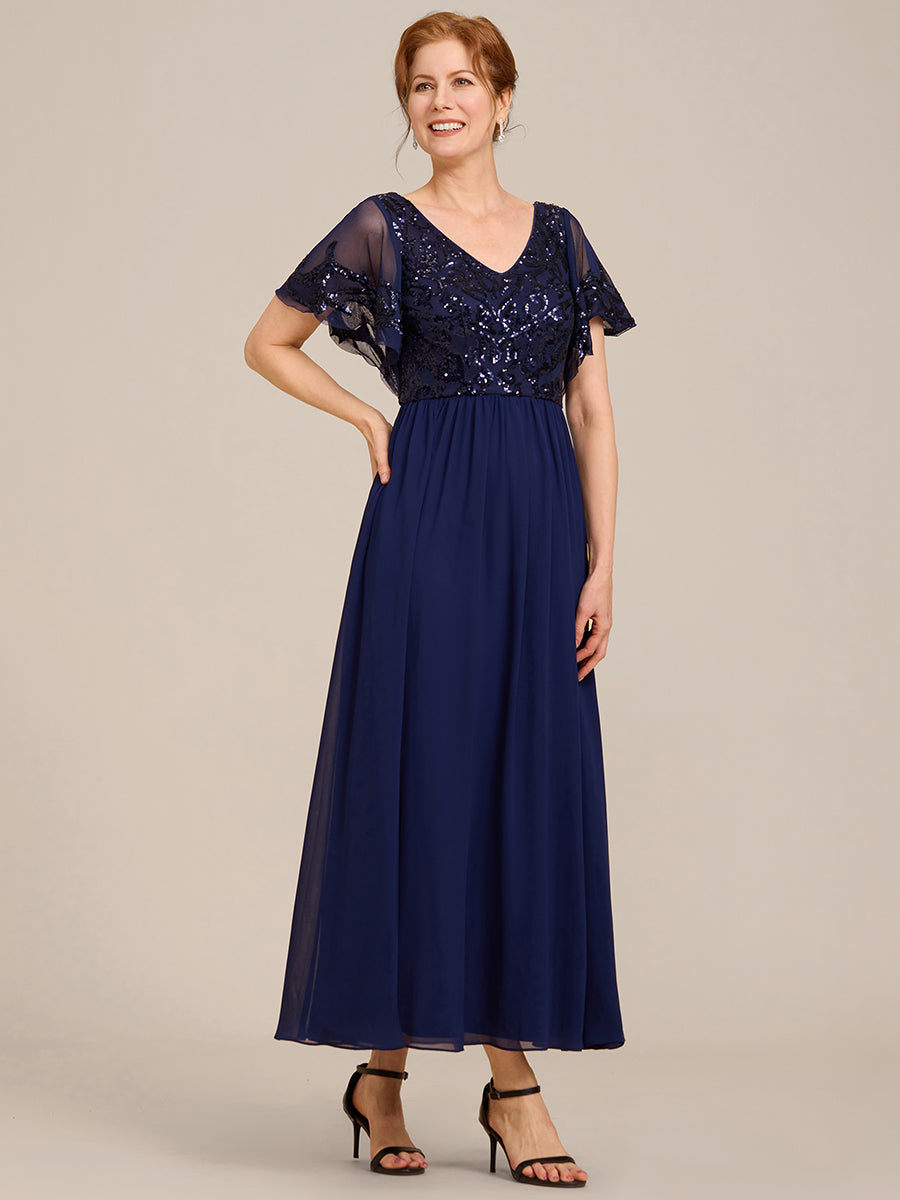 ever HAZEL|Robe Mère de la Mariée en mousseline à manches courtes et encolure en V