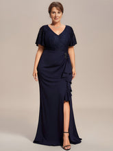 Robe Mère de Mariée Moulante en Dentelle avec Ourlet Feuille de Lotus de Grande Taille #Couleur_Bleu Marine