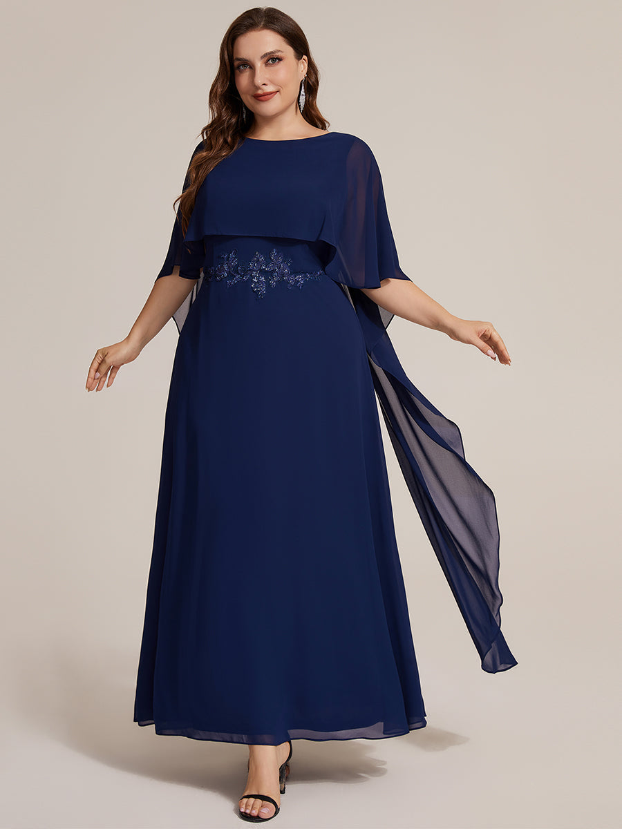 Robe maxi A-line ¨¤ manches courtes avec col rond et fermeture ¨¦clair au dos #Couleur_Bleu Marine