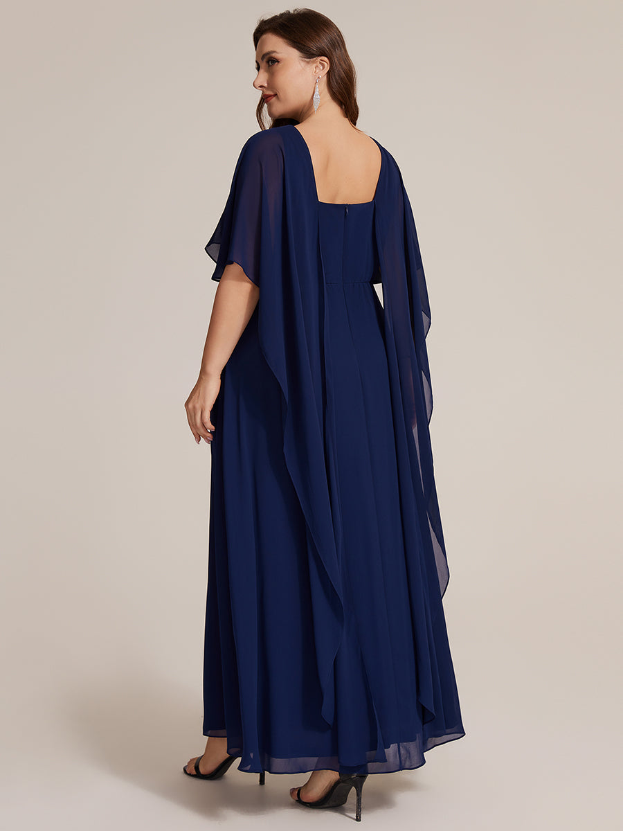 Robe maxi A-line ¨¤ manches courtes avec col rond et fermeture ¨¦clair au dos #Couleur_Bleu Marine