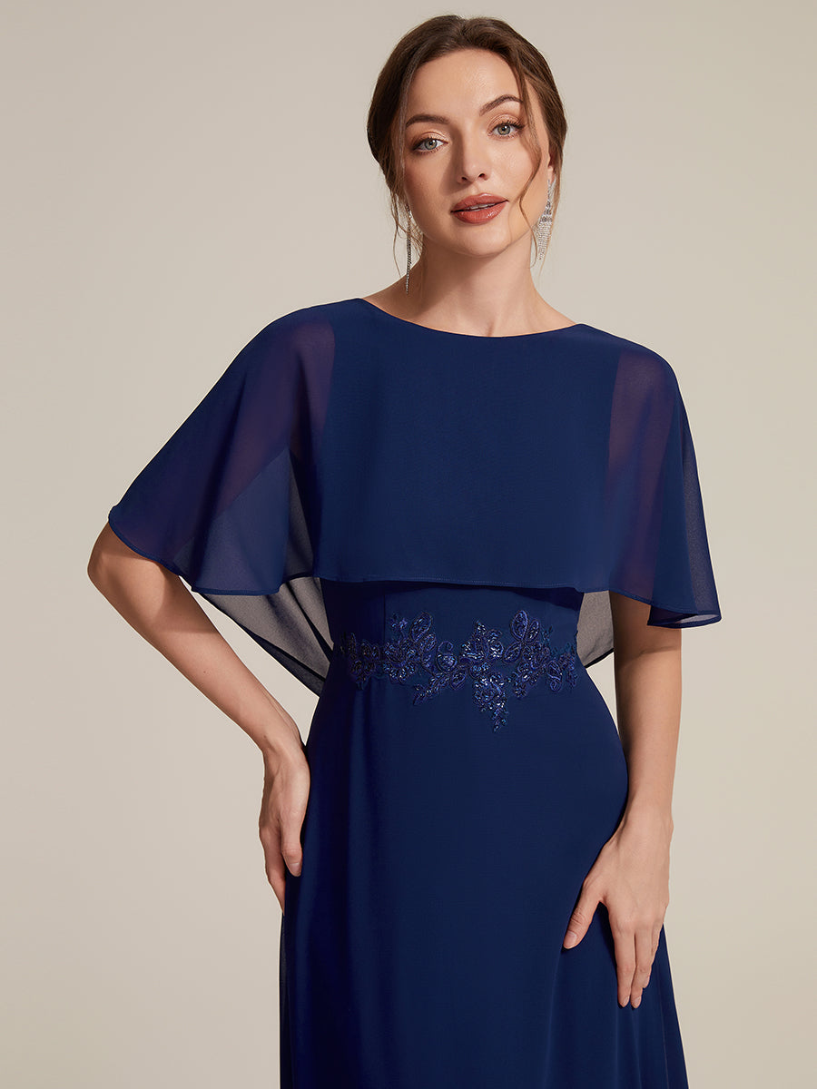 Robe maxi A-line ¨¤ manches courtes avec col rond et fermeture ¨¦clair au dos #Couleur_Bleu Marine