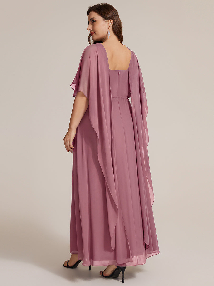 Robe maxi A-line ¨¤ manches courtes avec col rond et fermeture ¨¦clair au dos #Couleur_Orchidee