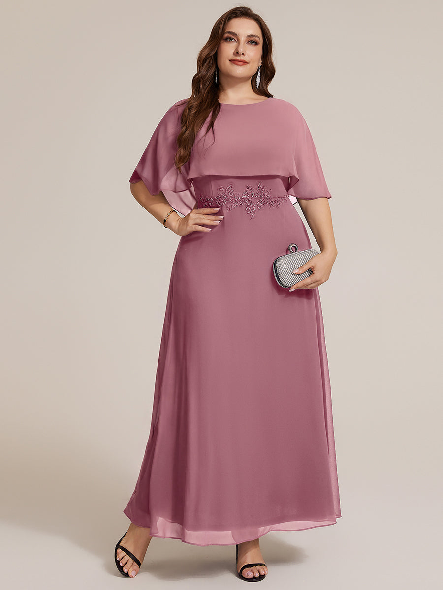 Robe maxi A-line ¨¤ manches courtes avec col rond et fermeture ¨¦clair au dos #Couleur_Orchidee