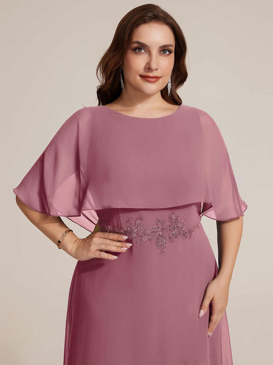 Robe maxi A-line ¨¤ manches courtes avec col rond et fermeture ¨¦clair au dos #Couleur_Orchidee