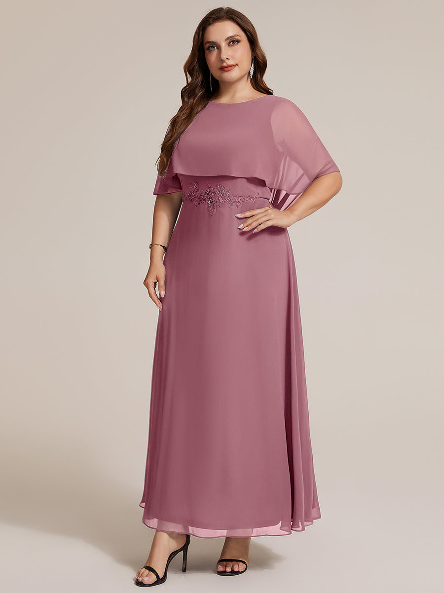 Robe maxi A-line ¨¤ manches courtes avec col rond et fermeture ¨¦clair au dos #Couleur_Orchidee