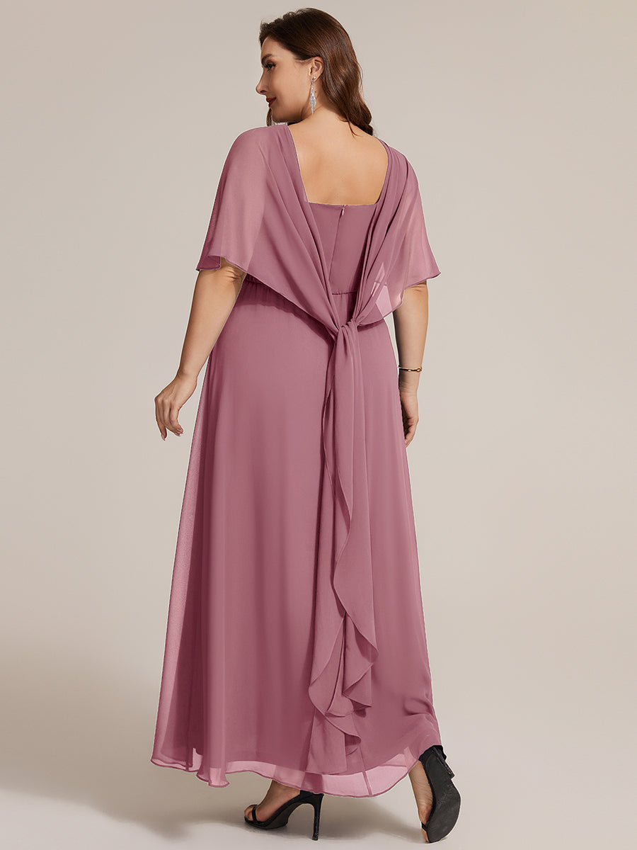 Robe maxi A-line ¨¤ manches courtes avec col rond et fermeture ¨¦clair au dos #Couleur_Orchidee