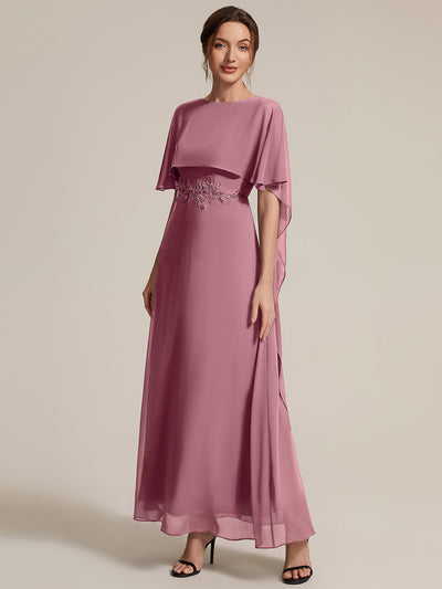 Robe maxi A-line à manches courtes avec col rond et fermeture éclair au dos