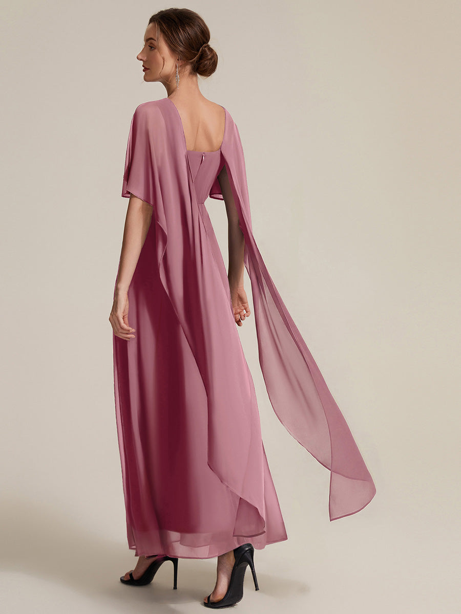 Robe maxi A-line ¨¤ manches courtes avec col rond et fermeture ¨¦clair au dos #Couleur_Orchidee