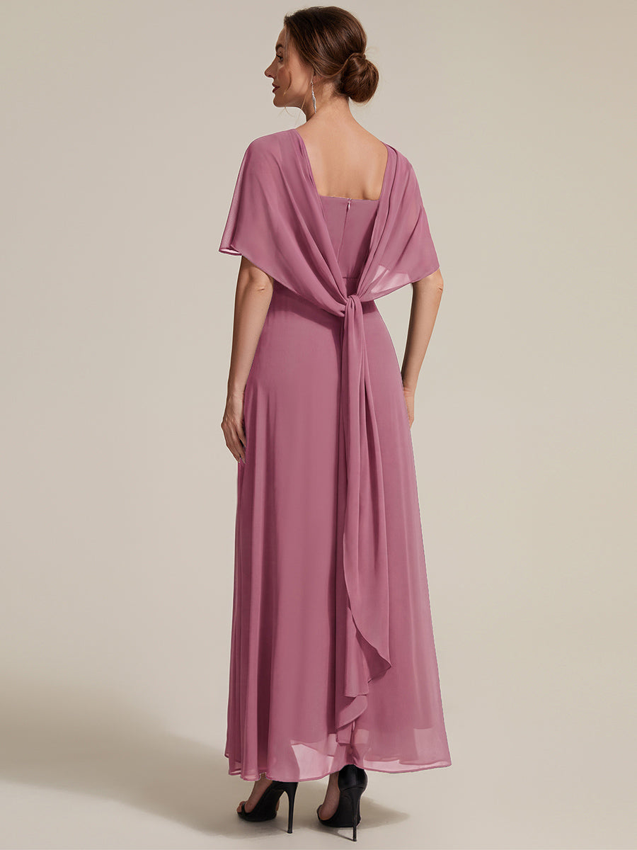 Robe maxi A-line ¨¤ manches courtes avec col rond et fermeture ¨¦clair au dos #Couleur_Orchidee