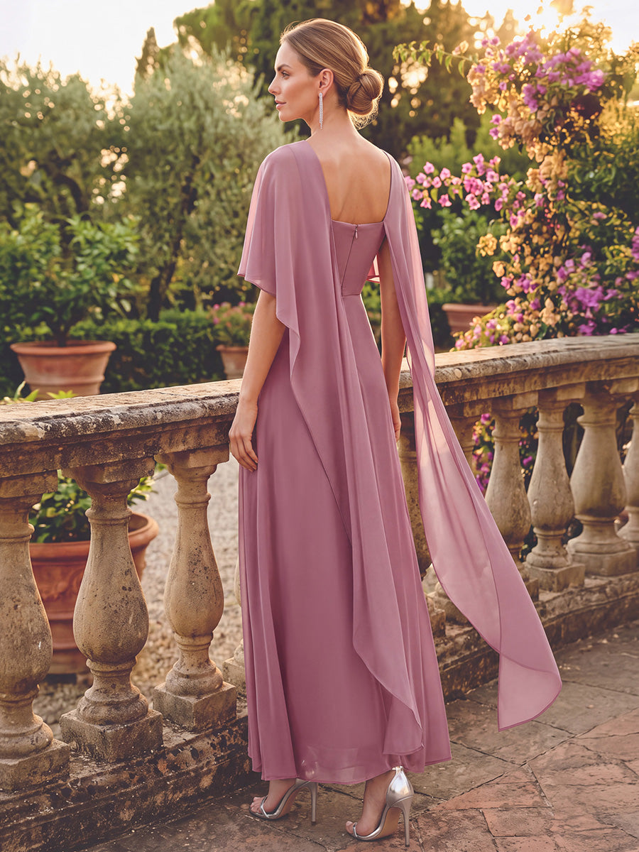 Robe maxi A-line ¨¤ manches courtes avec col rond et fermeture ¨¦clair au dos #Couleur_Orchidee