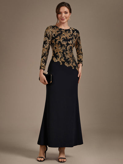 Robe longue de mère de la mariée à paillettes et manches longues