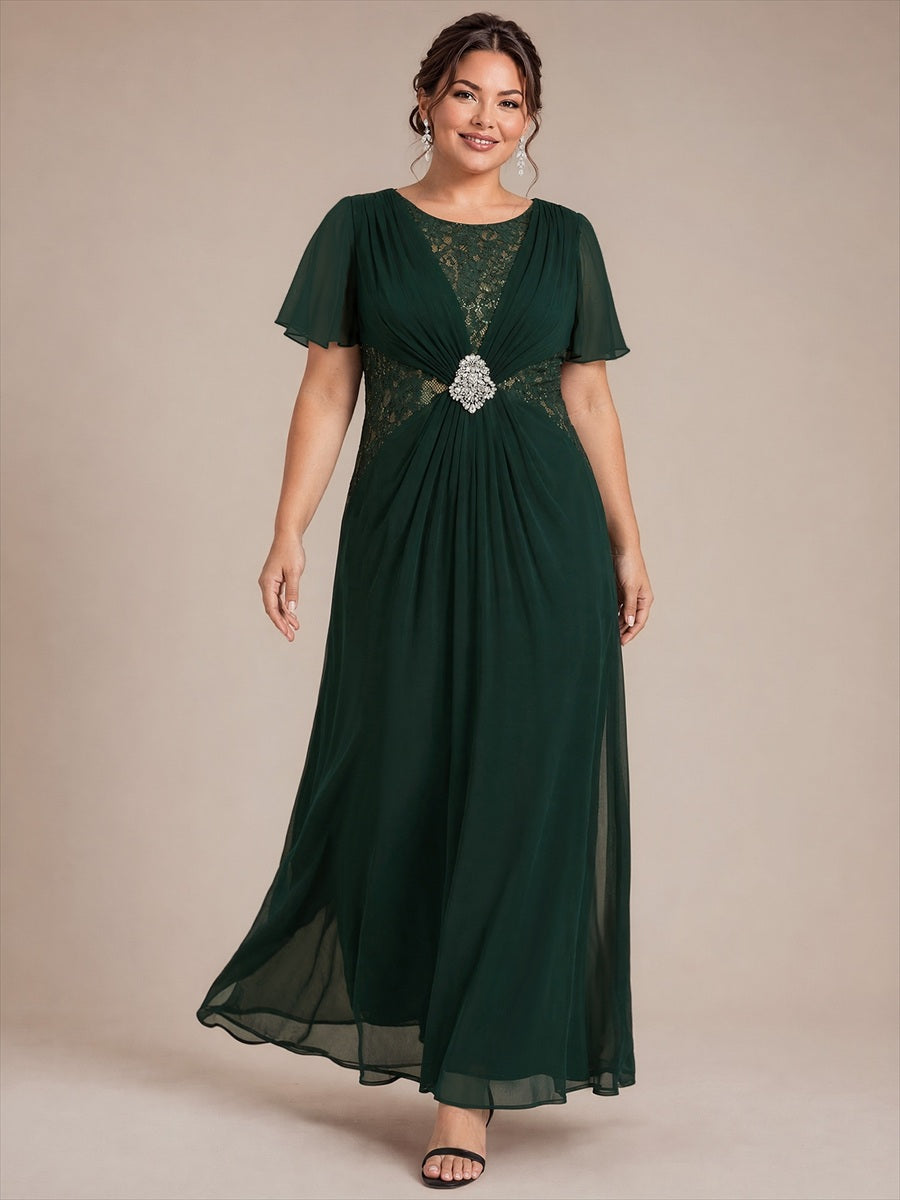 Mousseline Coupe trapèze À volants robe de mère de la mariée #Couleur_Vert forêt foncé