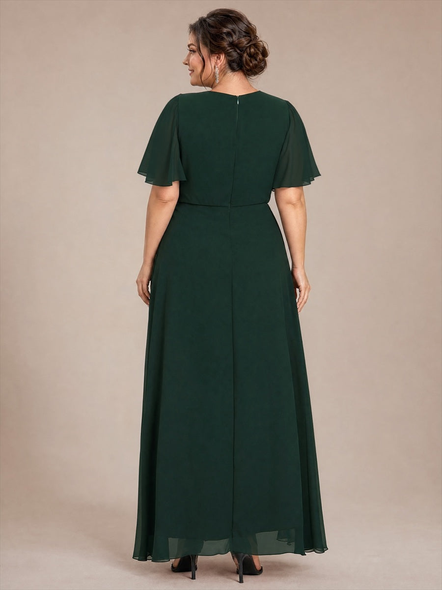 Mousseline Coupe trapèze À volants robe de mère de la mariée #Couleur_Vert forêt foncé