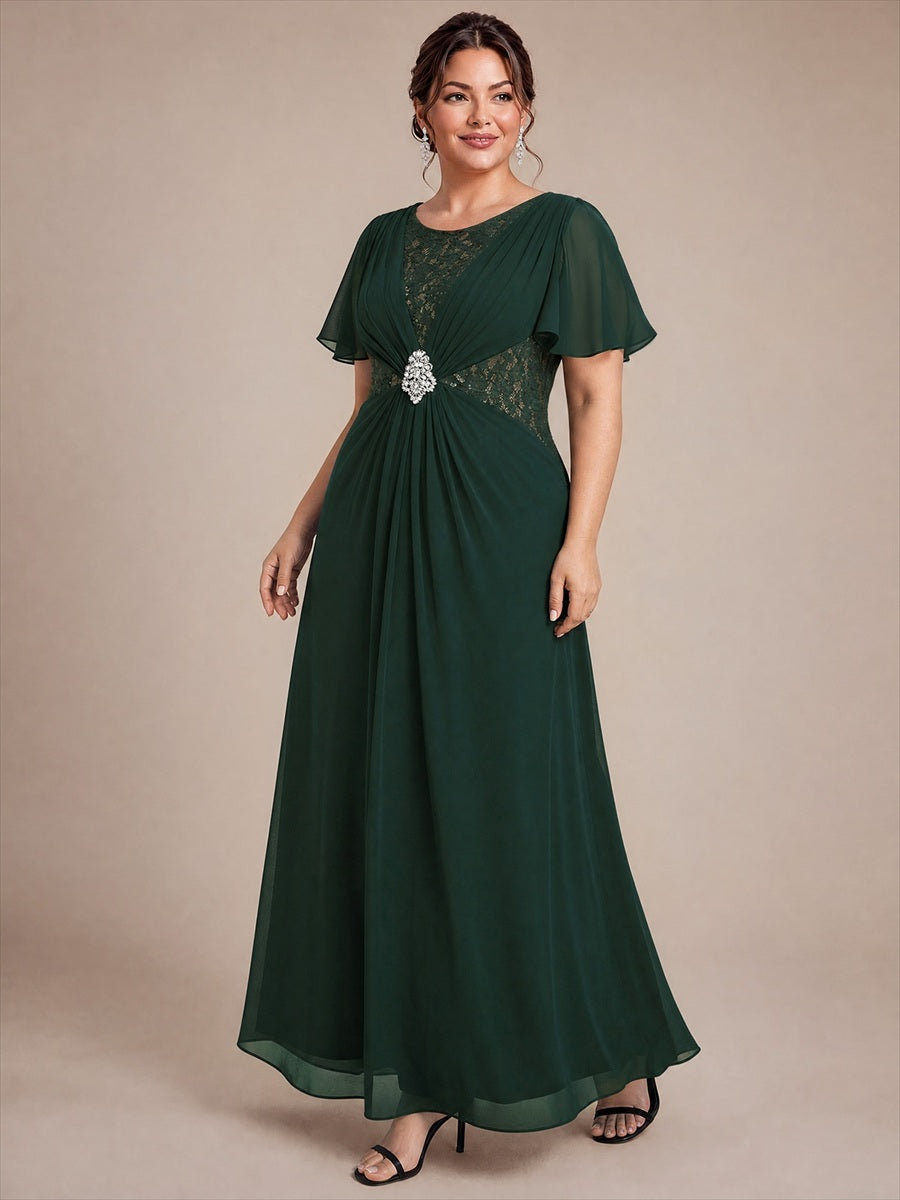 Mousseline Coupe trapèze À volants robe de mère de la mariée #Couleur_Vert forêt foncé