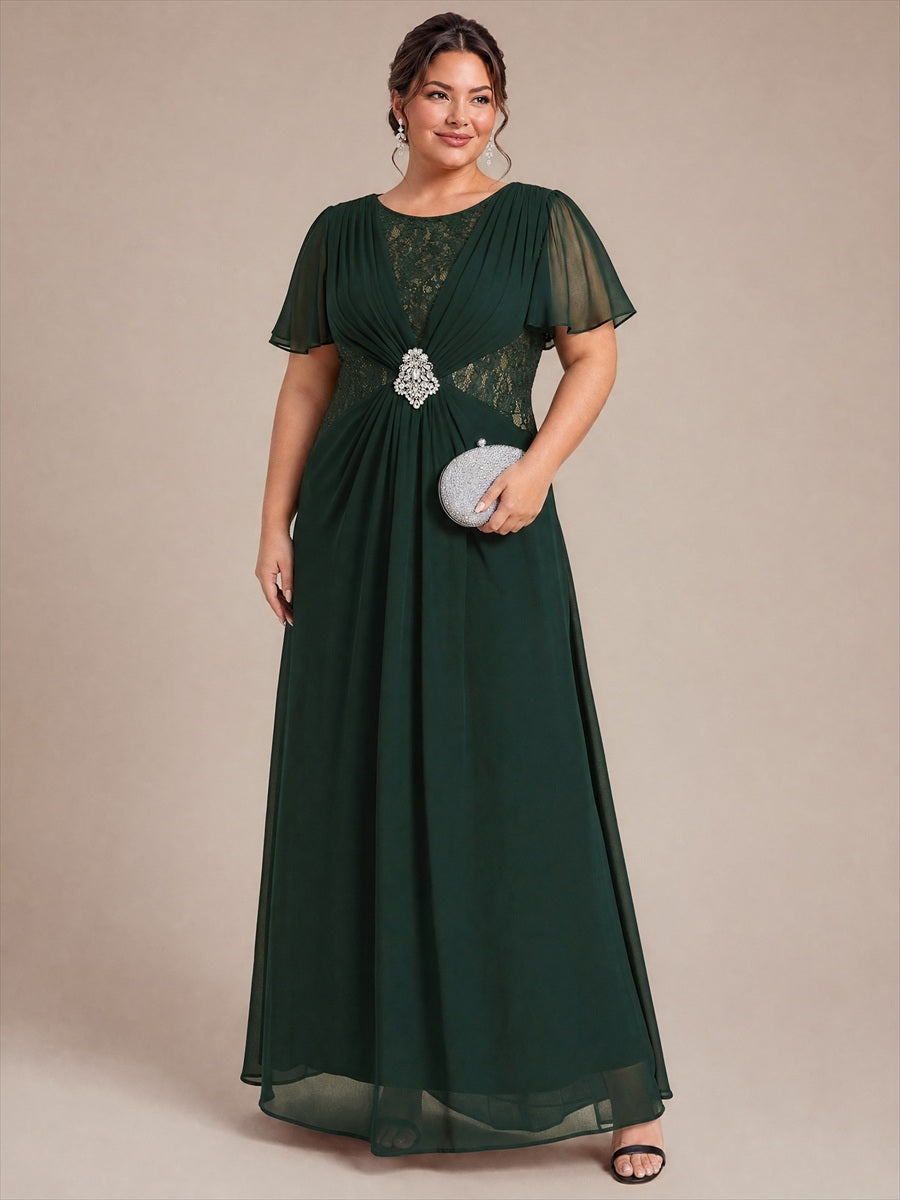 Mousseline Coupe trapèze À volants robe de mère de la mariée #Couleur_Vert forêt foncé