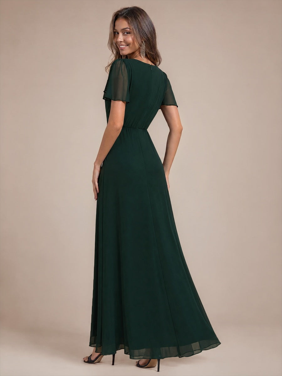 Mousseline Coupe trapèze À volants robe de mère de la mariée #Couleur_Vert forêt foncé