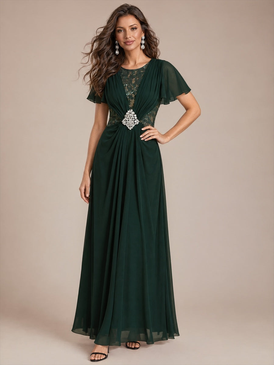 Mousseline Coupe trapèze À volants robe de mère de la mariée #Couleur_Vert forêt foncé