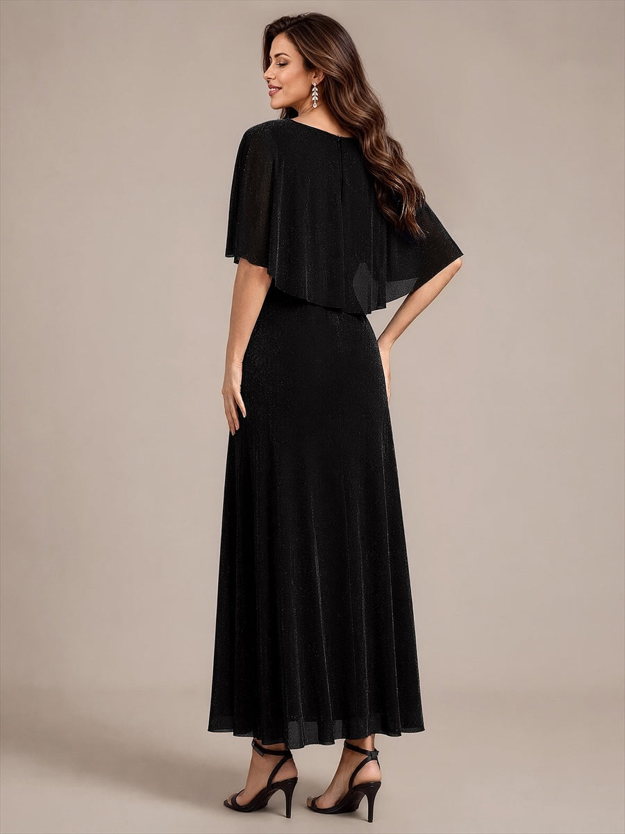 Robe mère de la mariée à manches cape et longueur sol robe de mère de la mariée #Couleur_Noir