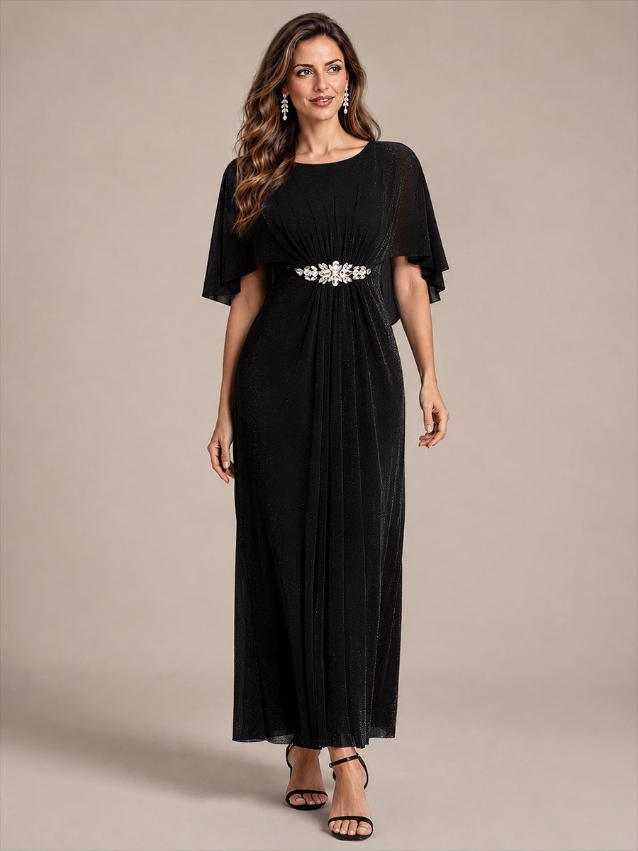 Robe mère de la mariée à manches cape et longueur sol robe de mère de la mariée #Couleur_Noir