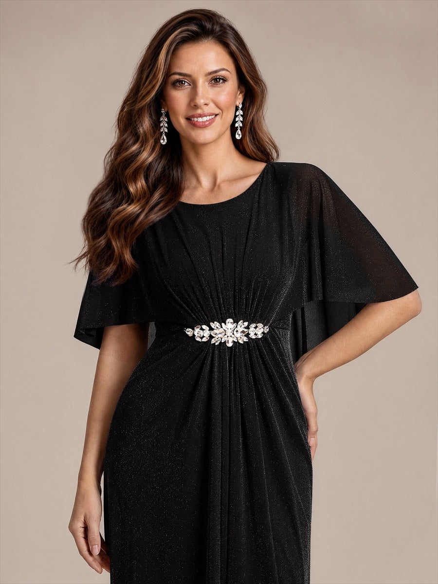 Robe mère de la mariée à manches cape et longueur sol robe de mère de la mariée #Couleur_Noir