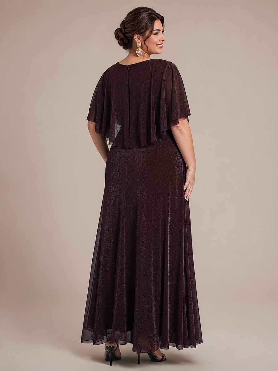 Robe mère de la mariée à manches cape et longueur sol robe de mère de la mariée #Couleur_Brun acajou