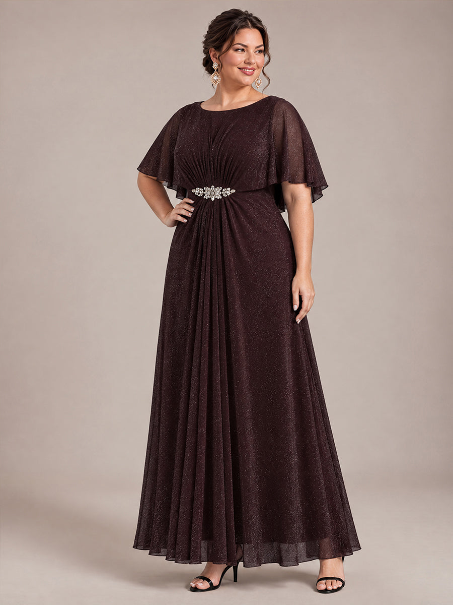 Robe mère de la mariée à manches cape et longueur sol robe de mère de la mariée #Couleur_Brun acajou