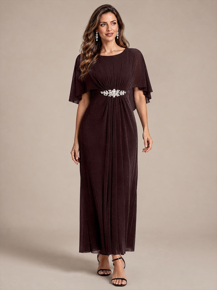 Robe mère de la mariée à manches cape et longueur sol robe de mère de la mariée #Couleur_Brun acajou
