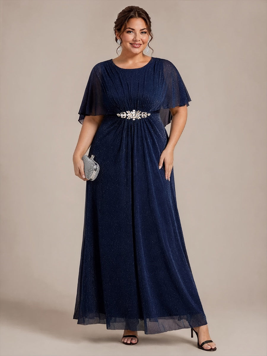 Robe mère de la mariée à manches cape et longueur sol robe de mère de la mariée #Couleur_Bleu Marine