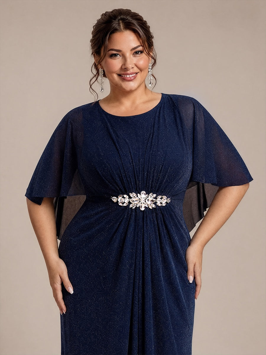 Robe mère de la mariée à manches cape et longueur sol robe de mère de la mariée #Couleur_Bleu Marine