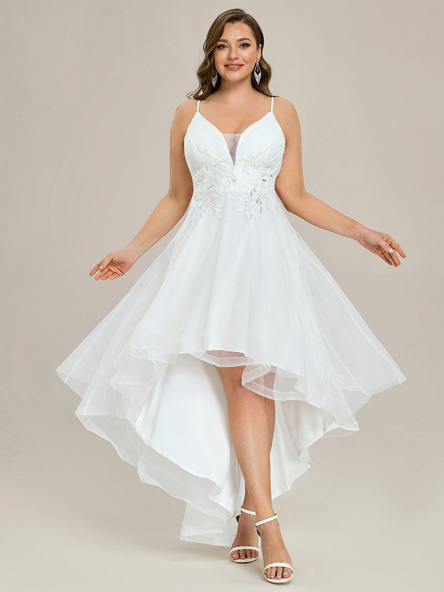 Robe de bal chic et élégante sans manches Ourlet haute basse #Couleur_Blanc