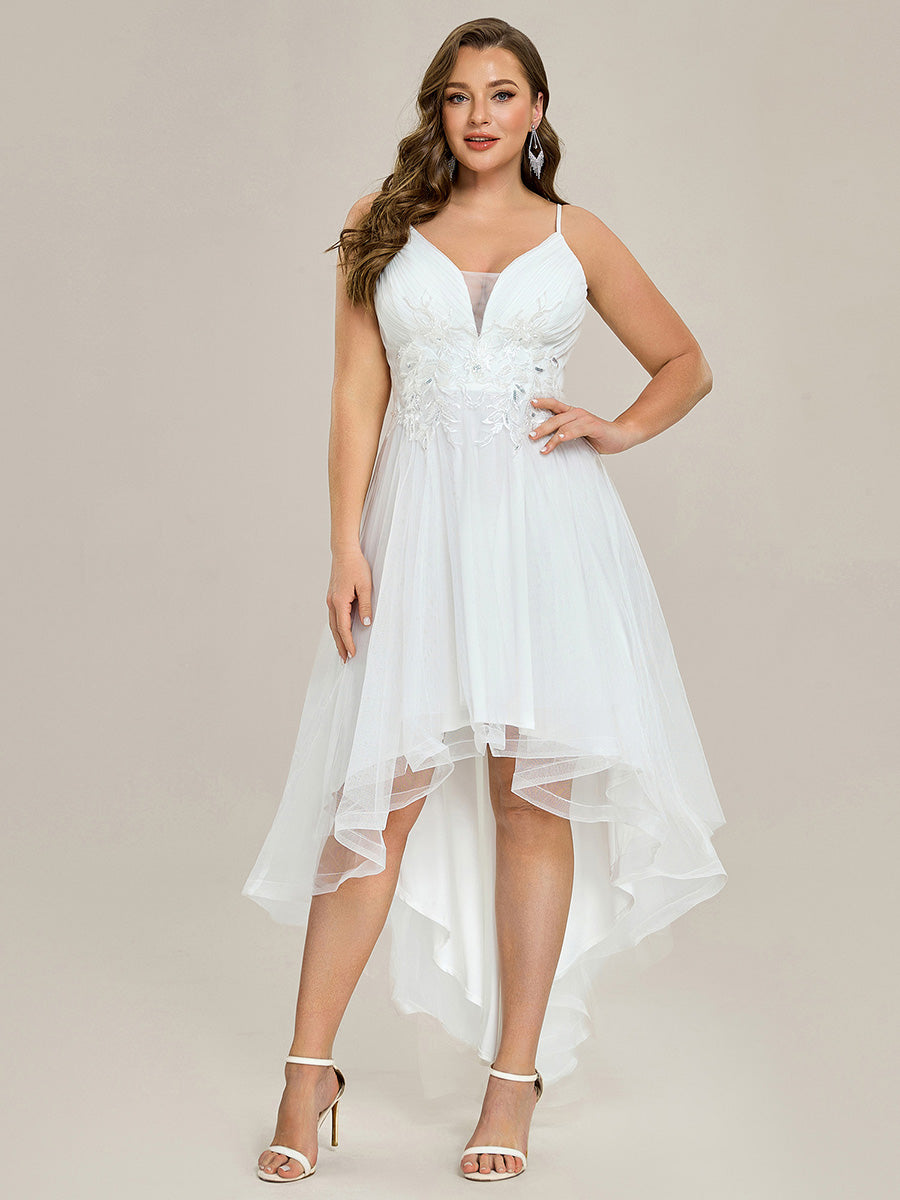 Robe de bal chic et élégante sans manches Ourlet haute basse #Couleur_Blanc
