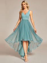 Robe de bal haute-basse sans manches en tulle #Couleur_Bleu Fume