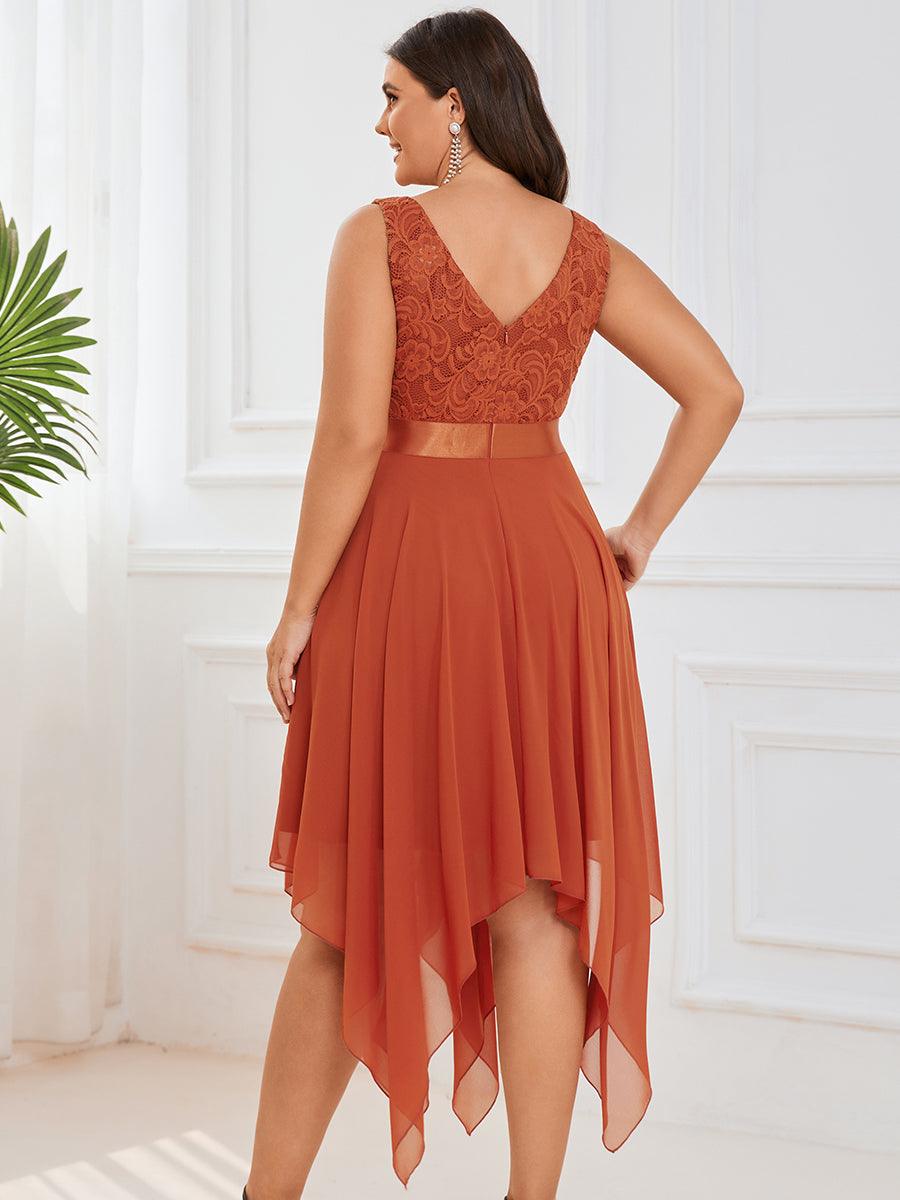 Superbe Robe mariage invitée en dentelle et en mousseline de soie à col en V de grande taille #Couleur_Burnt Orange
