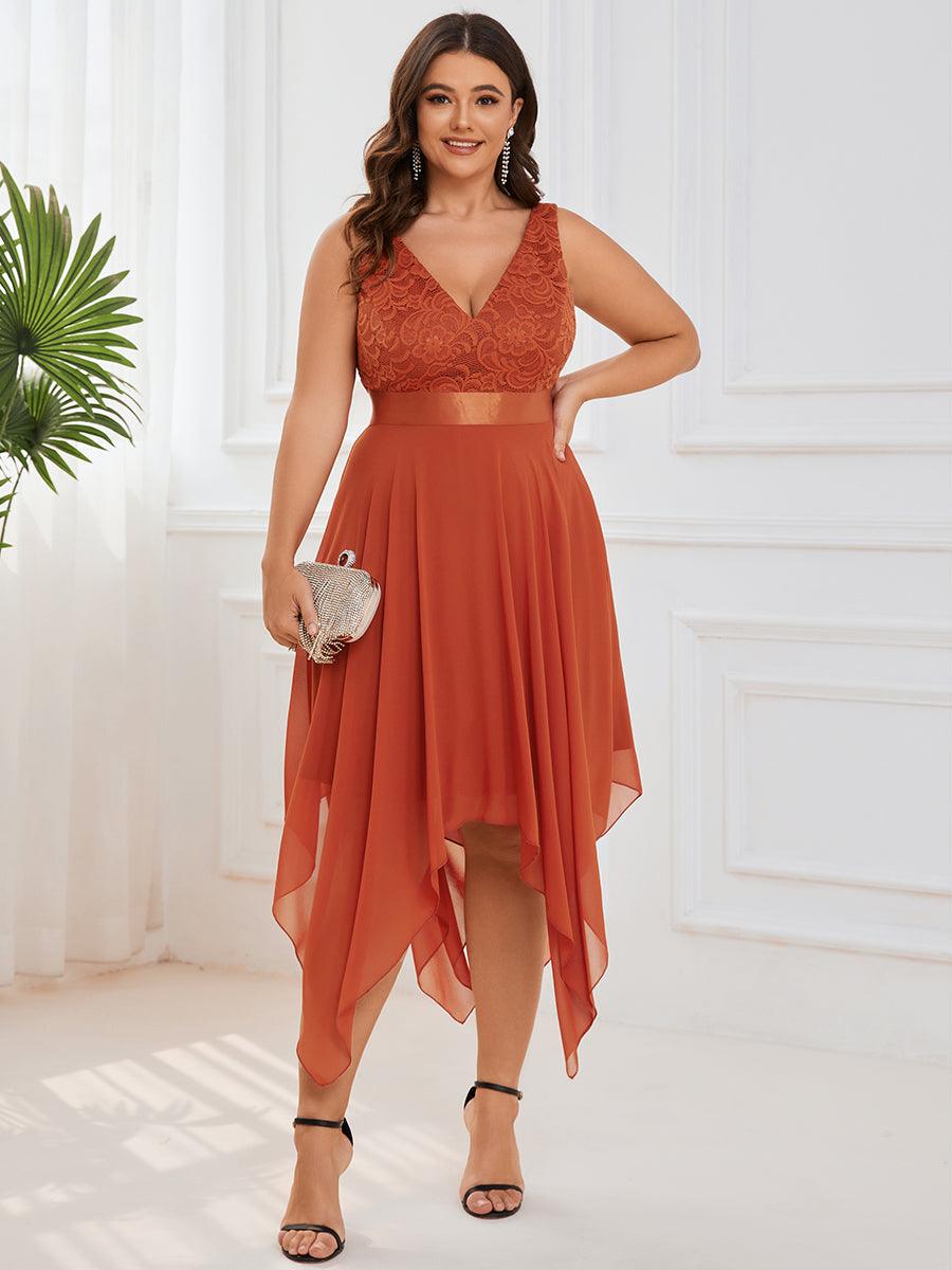 Superbe Robe mariage invitée en dentelle et en mousseline de soie à col en V de grande taille #Couleur_Burnt Orange