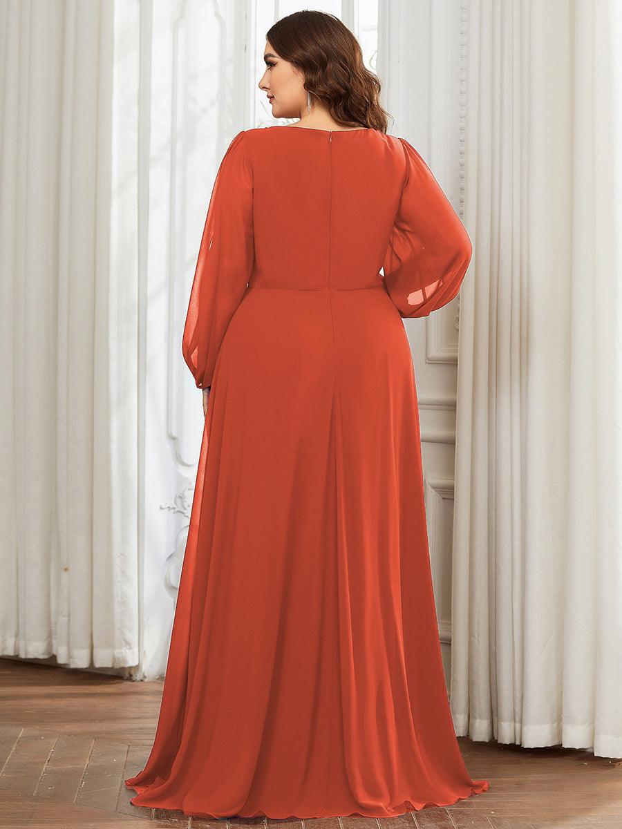 Taille personnalisée Robe de Soiree Longue Elegante Avec Lanterne en V Profond #Couleur_Burnt Orange