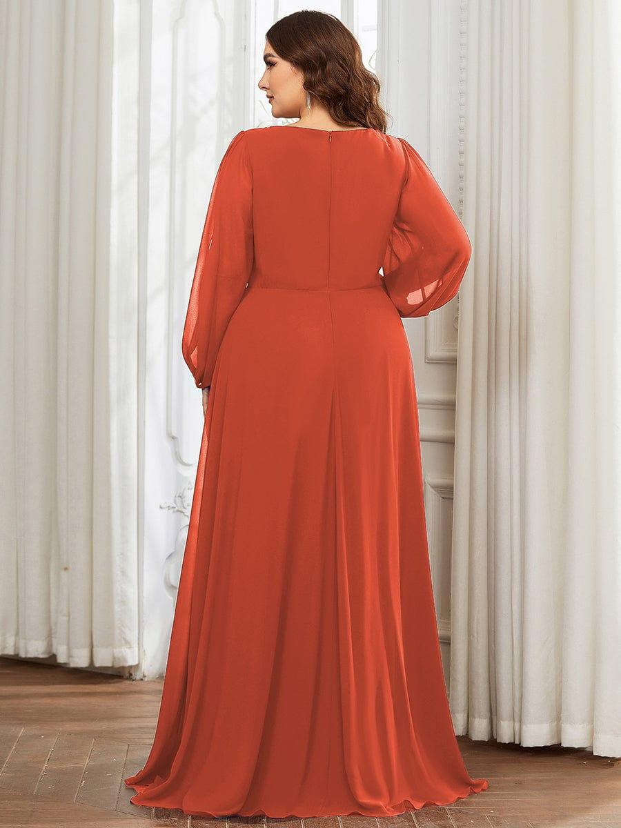 Robe de Soiree Longue Elegante Avec Lanterne en V Profond a Manches Fendues et Appliques #Couleur_Burnt Orange