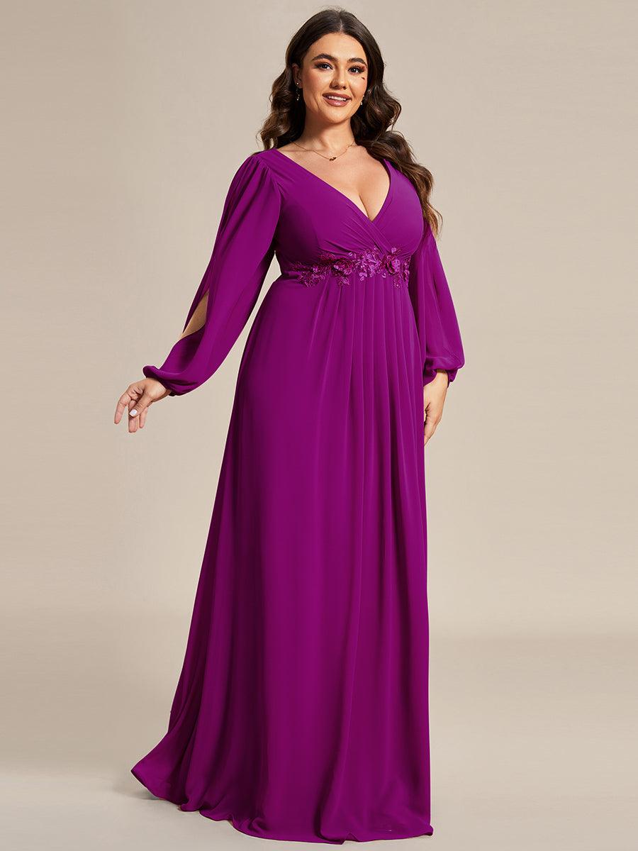 Taille personnalisée Robe de Soiree Longue Elegante Avec Lanterne en V Profond #Couleur_Fuchsia