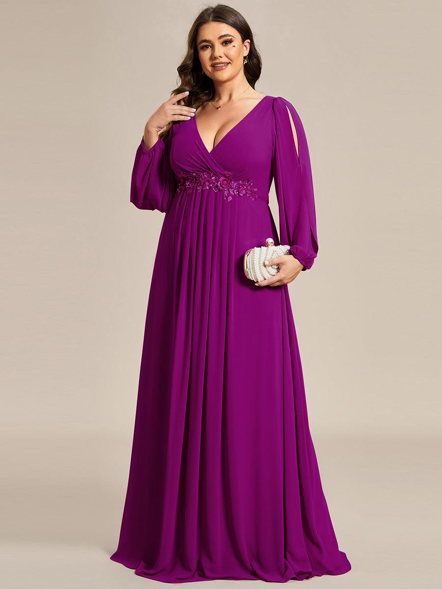 Taille personnalisée Robe de Soiree Longue Elegante Avec Lanterne en V Profond #Couleur_Fuchsia