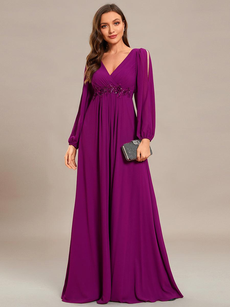 Taille personnalisée Robe de Soiree Longue Elegante Avec Lanterne en V Profond #Couleur_Fuchsia