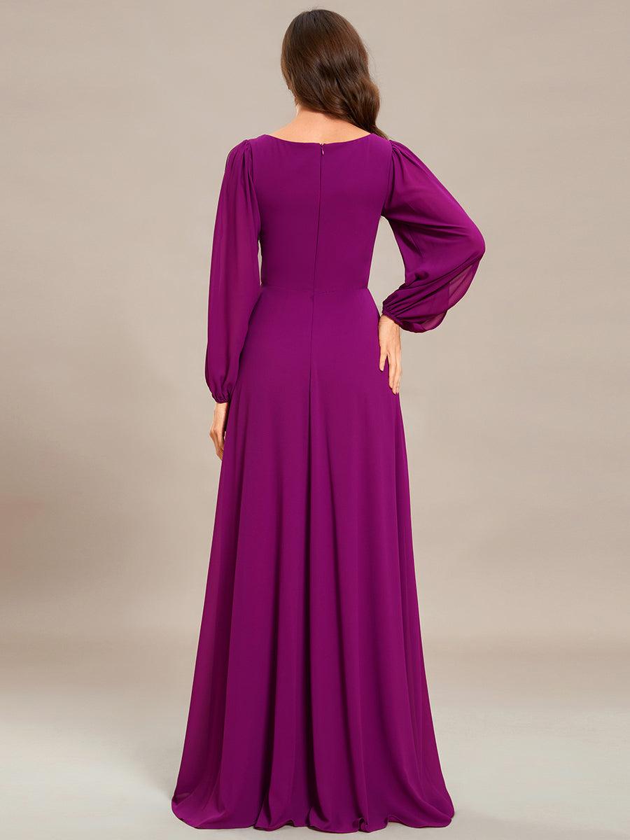 Taille personnalisée Robe de Soiree Longue Elegante Avec Lanterne en V Profond #Couleur_Fuchsia