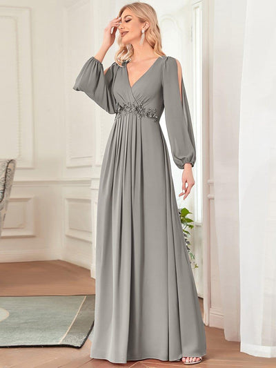ever AMOUR|Robe de soirée longue et élégante à manches lanternes (Vente Finale)