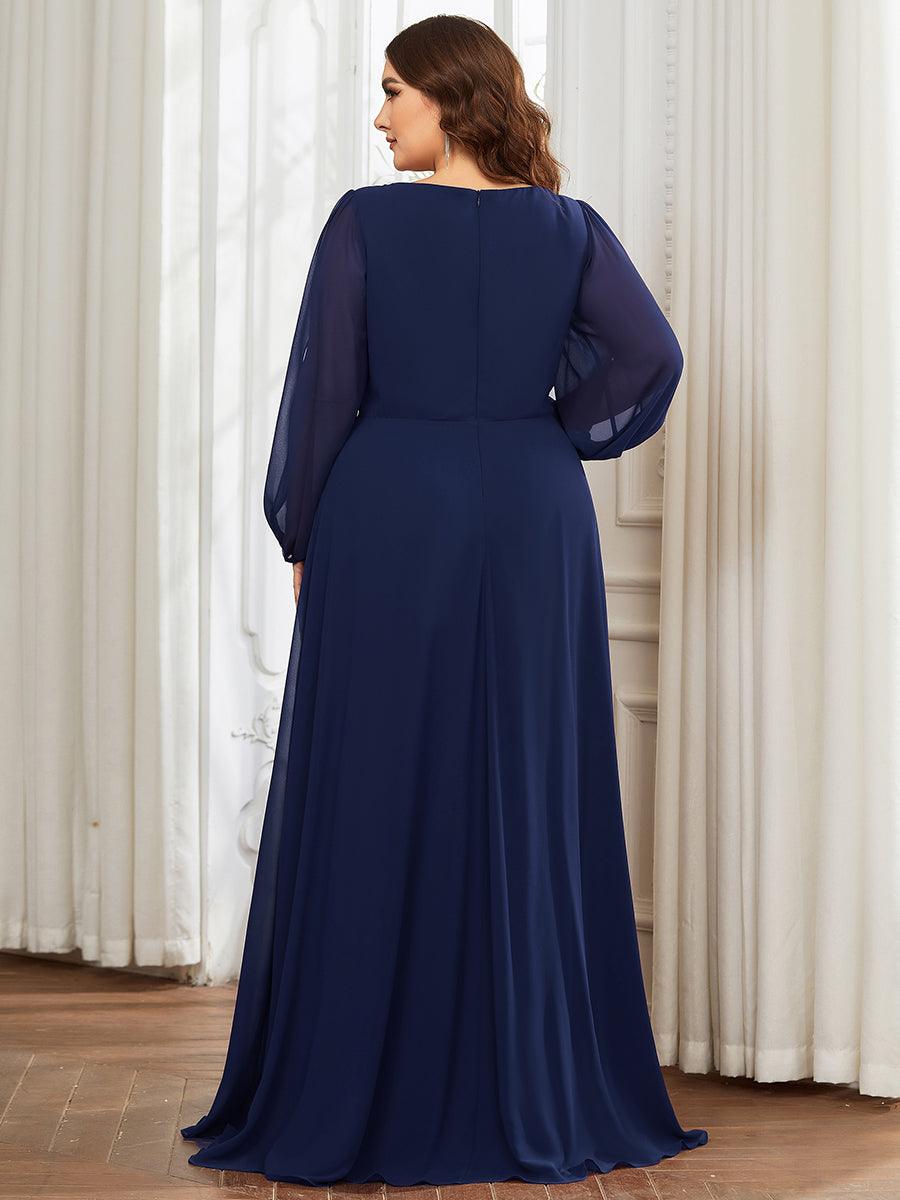 Taille personnalisée Robe de Soiree Longue Elegante Avec Lanterne en V Profond #Couleur_Bleu Marine