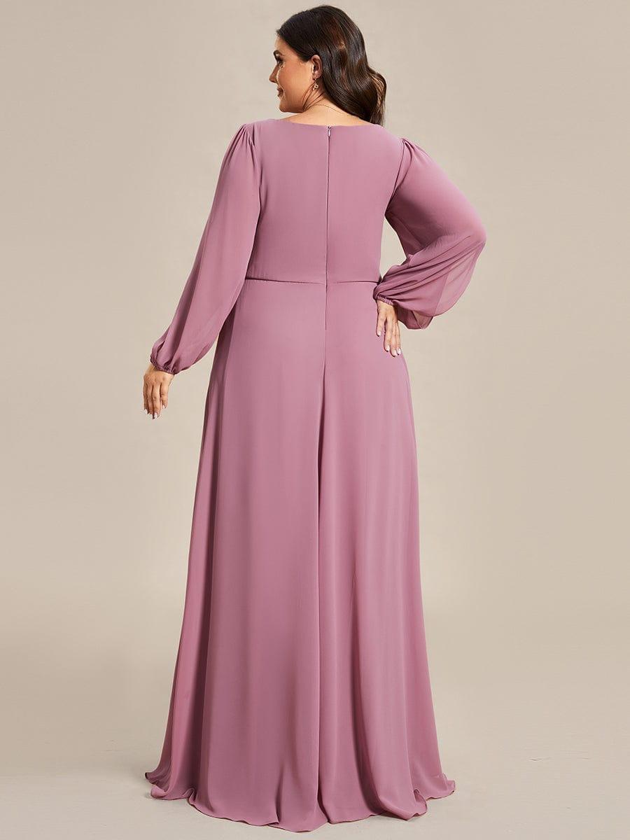 Robe de Soiree Longue Elegante Avec Lanterne en V Profond a Manches Fendues et Appliques #Couleur_Orchidee