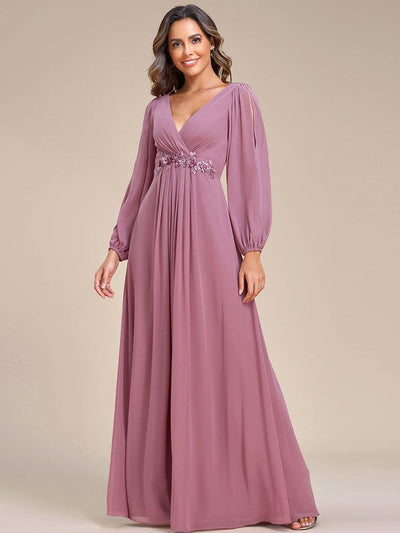 ever AMOUR|Robe de soirée longue et élégante avec manches lanternes
