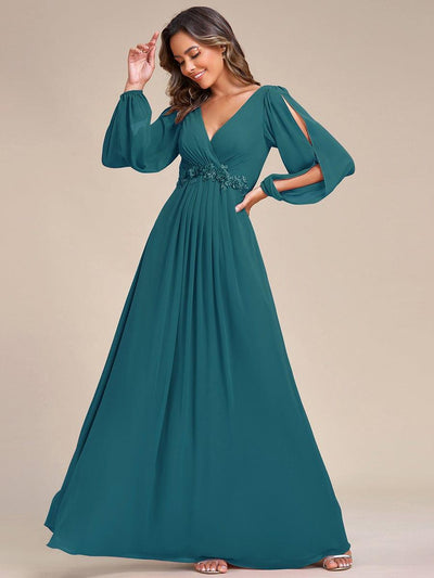 ever AMOUR|Robe de soirée longue et élégante avec manches lanternes